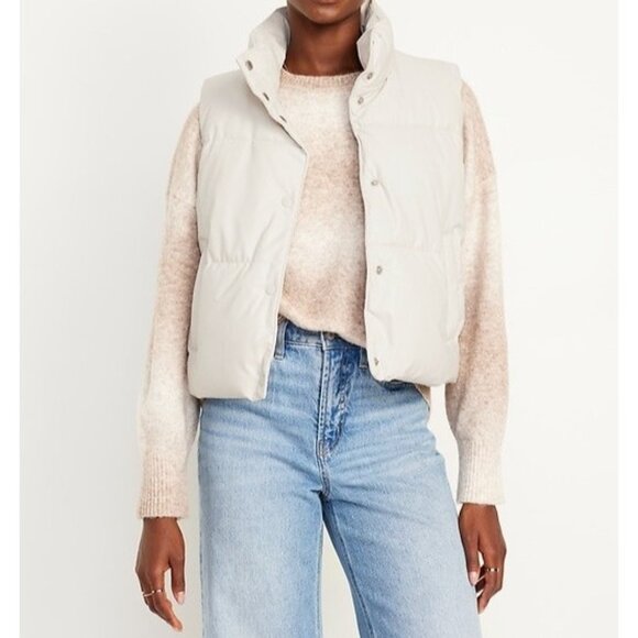 Old Navy Jackets & Blazers - Old Navy Womens Faux-Leather Quilted Puffer Vest Sz 3X Silver Gray Pockets NWT